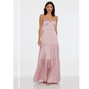 Dress the population tess tiered satin down rose canyon size small